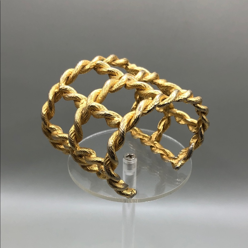 Vintage designer Yosca modernist brutalist cage cuff metal bracelet statement.